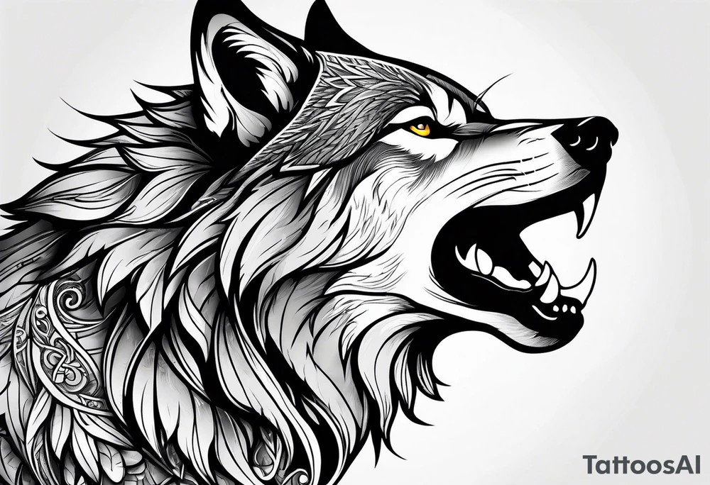 right side profile of a wolf face tattoo idea