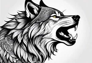 right side profile of a wolf face tattoo idea