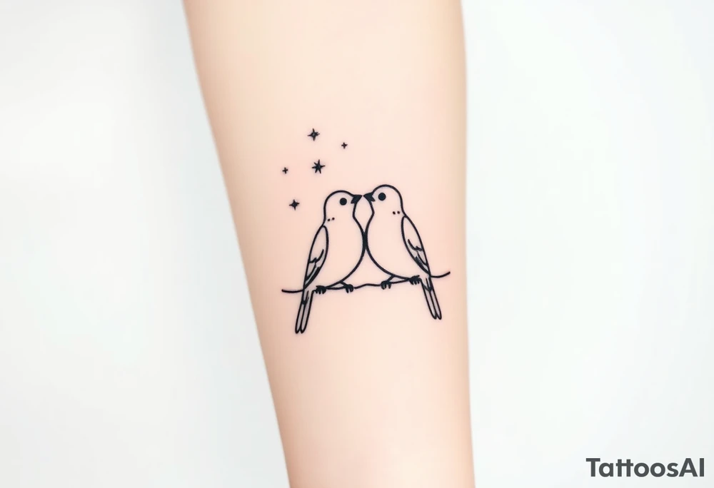two birds sitting, stars and infinite theme couples tattoo tattoo idea two birds sitting, stars and infinite theme couples tattoo tattoo idea