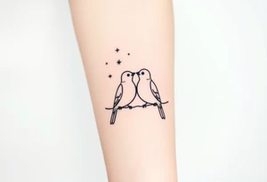 two birds sitting, stars and infinite theme couples tattoo tattoo idea