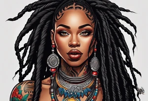 beautiful thick black women with long straight dreadlocks, new school style, tattoo idea