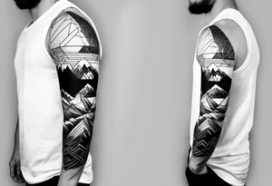 A geometric half sleeve with a mountain peak tattoo idea