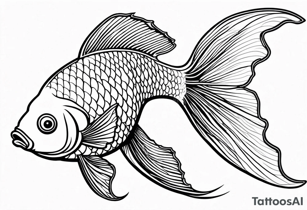 Illustrate a minimalist outline tattoo of a single goldfish, showcasing its distinctive shape and tail with elegant simplicity tattoo idea