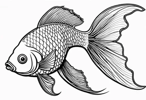 Illustrate a minimalist outline tattoo of a single goldfish, showcasing its distinctive shape and tail with elegant simplicity tattoo idea