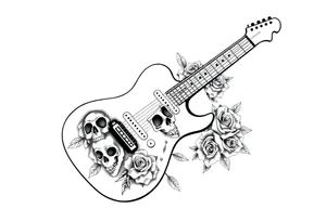 Electric guitar with skulls and roses printed on it tattoo idea