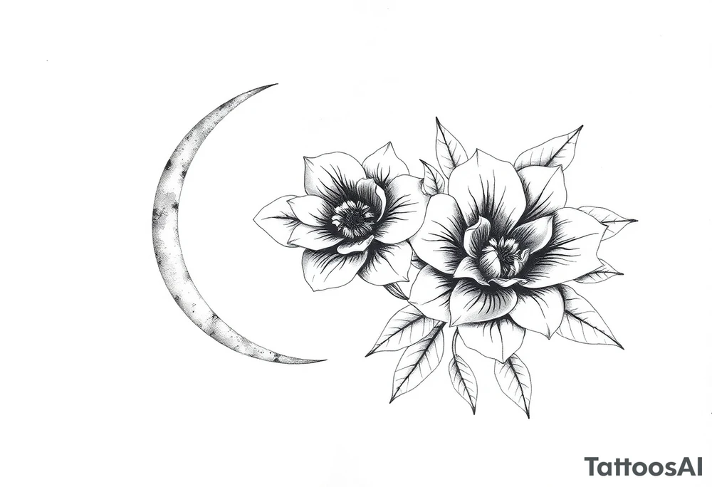 moon-shaped flowers tattoo idea