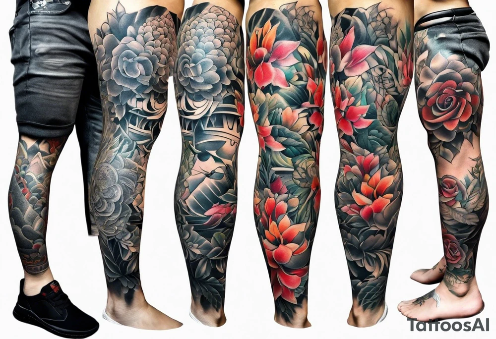 Full leg tattoo sleeve square tattoo idea