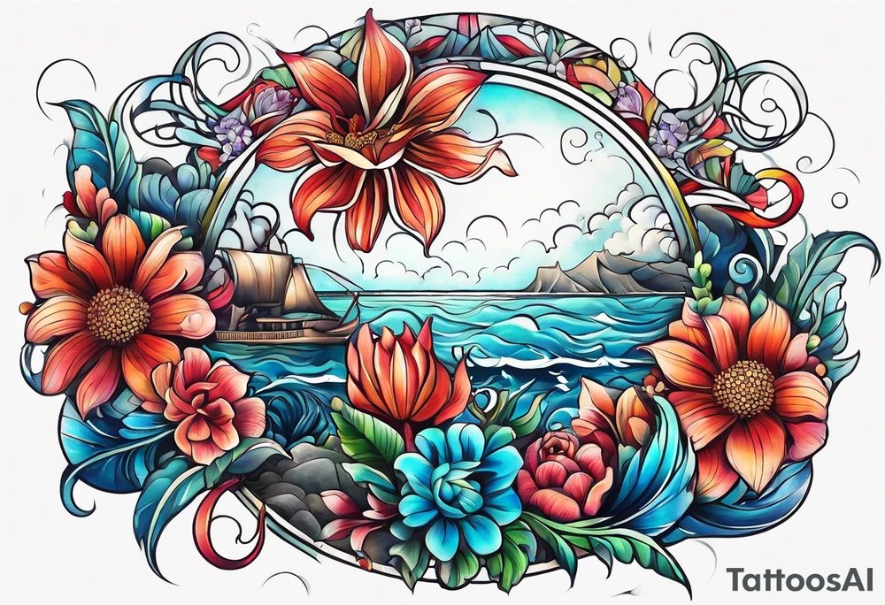 sea, night, flower, republic dominicana tattoo idea