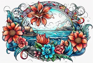 sea, night, flower, republic dominicana tattoo idea