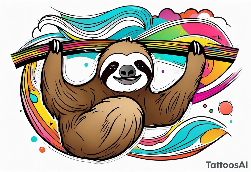 Abstract color hanging sloth tattoo idea