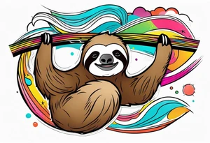 Abstract color hanging sloth tattoo idea