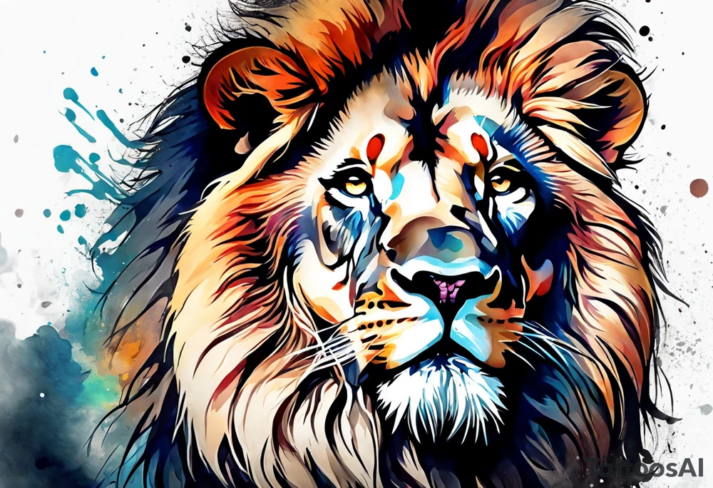 Watercolor lion tattoo idea