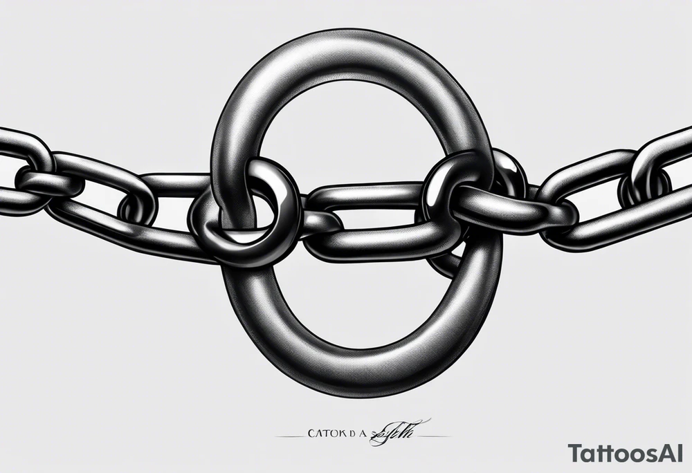 Create a tattoo sketch in a realistic style, depicting a straight chain lying horizontally on a white background. The chain links should be identical in size, evenly spaced, and perfectly aligned from a top-down view. Focus on capturing the metallic texture, reflections, shadows, and signs of wear on each link for a lifelike effect. tattoo idea