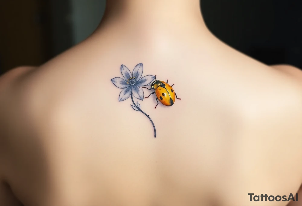 Golden or yellow ladybug on a lavender flower tattoo idea