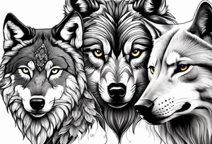 A Wolf as a father, an owl as the son and a lioness as the daughter. tattoo idea