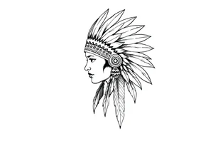 Female Native American detailed feather headdress tattoo idea
