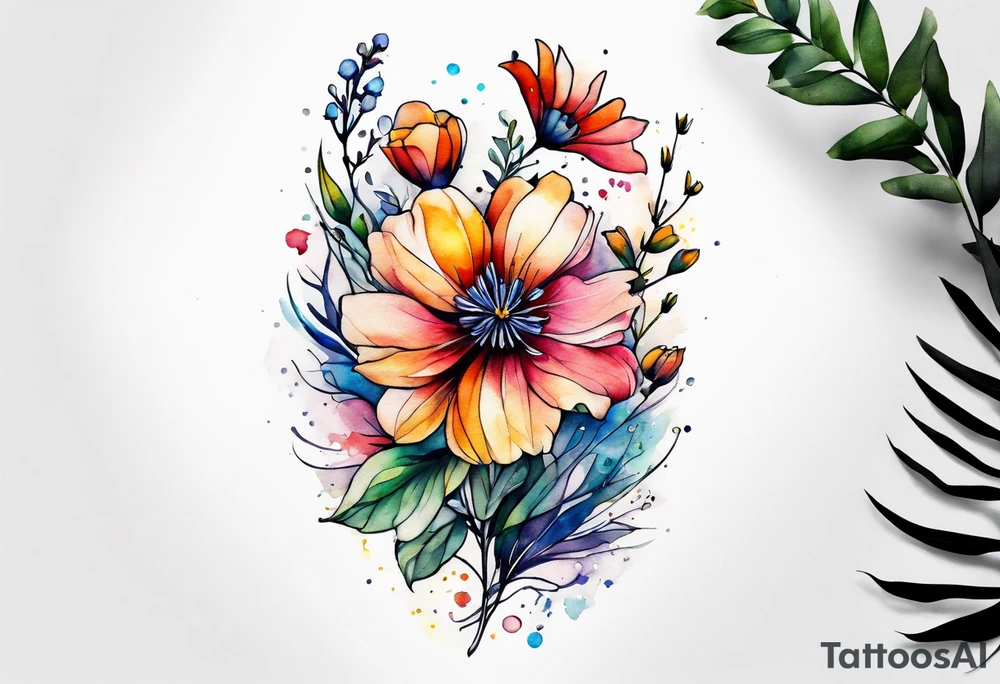 wild flowers all watercolor tattoo idea
