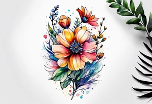 wild flowers all watercolor tattoo idea