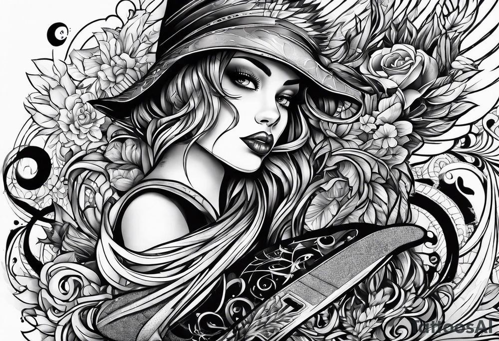 Black skateboarder tattoo idea