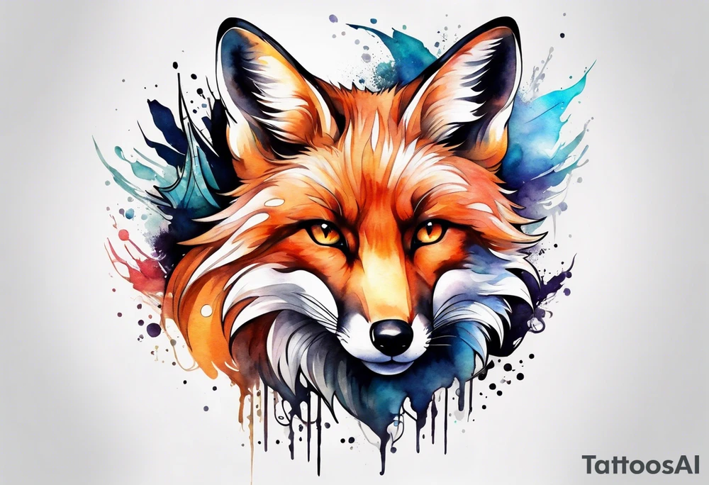 Watercolor fox tattoo idea