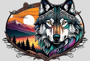 Wolves spouses
Dark woods
Mountains
Sunset tattoo idea