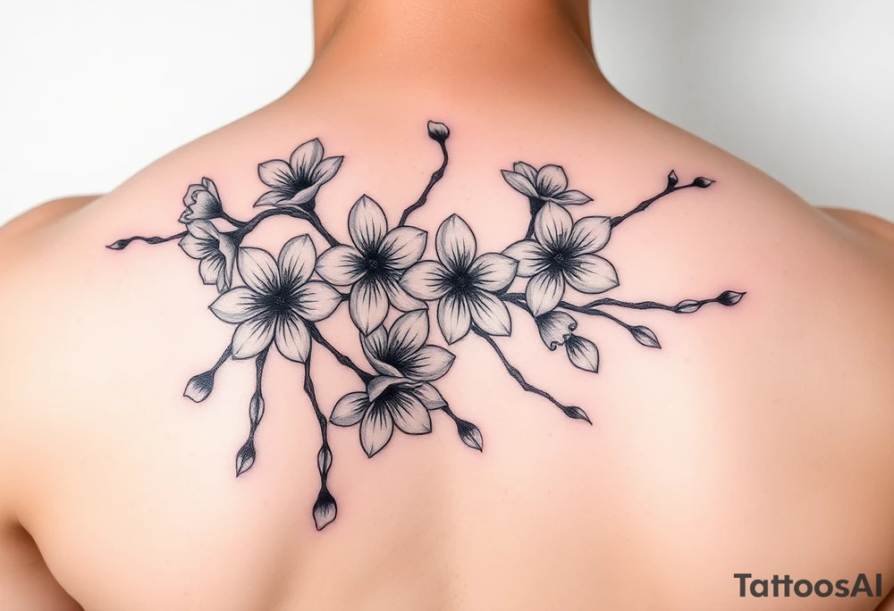 delicate cherry blossoms swirling in spring breeze with petals tattoo idea