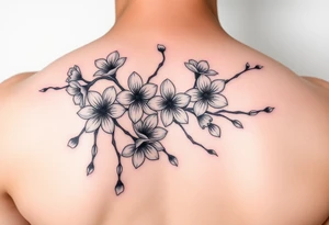 delicate cherry blossoms swirling in spring breeze with petals tattoo idea