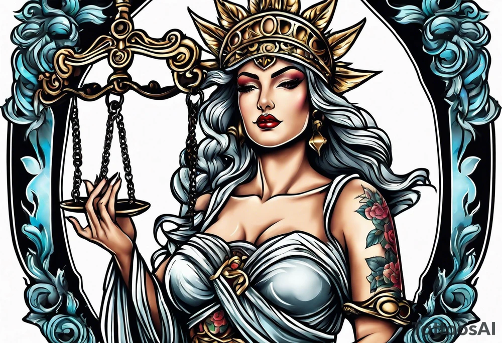lady justice with a blindfold and blade tattoo idea