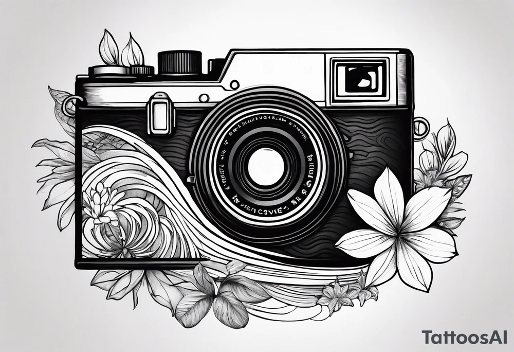 wave,, flower, palm, camera tattoo idea