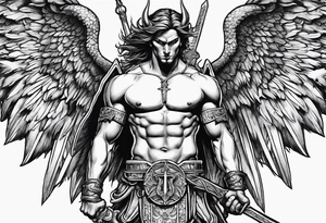 st michael stabbing devil in the back tattoo idea