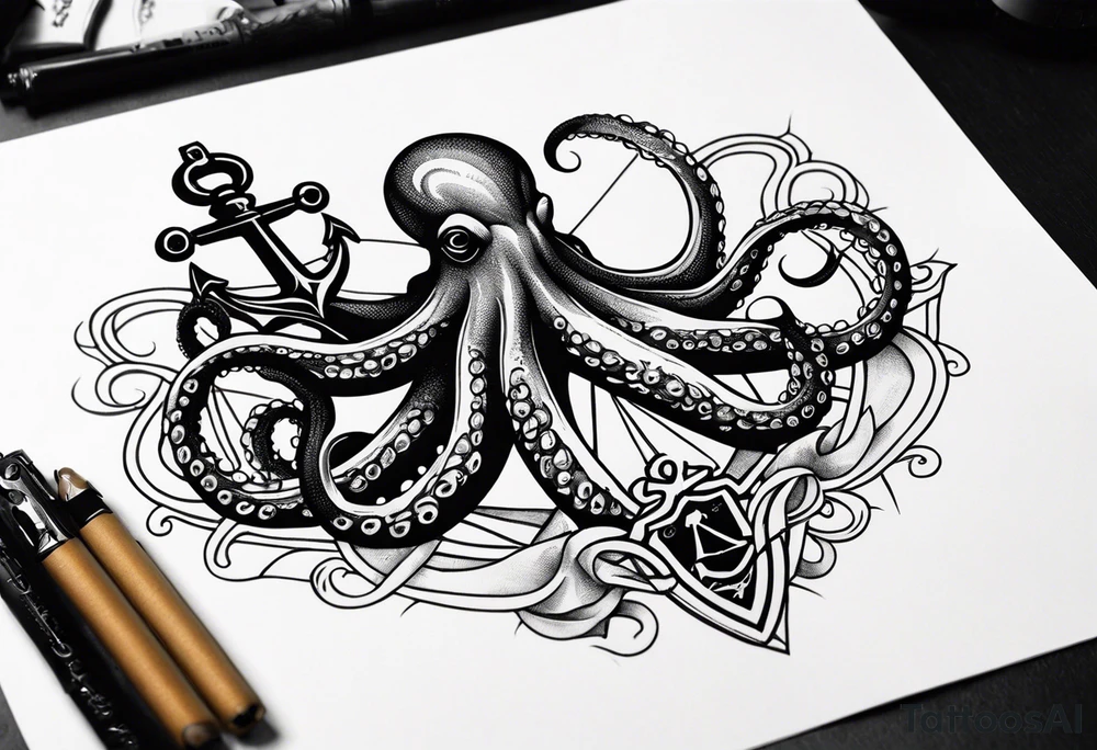 Octopus holding anchor in middle tattoo idea