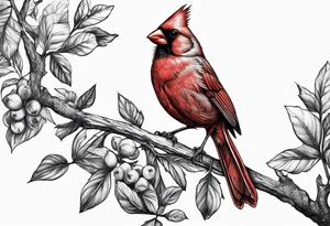 Masculine, cardinal on branch, realistic, upper arm, black and white, Hungarian tattoo idea