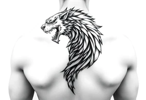 Black and white. Left arm tattoo which starts at the elbow and goes all the way up to the shoulder. The tattoo should exemplify power, strength and dominance. tattoo idea