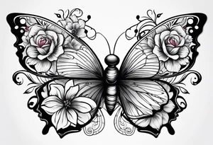 Generate a feminine tattoo: 
flowers and butterflies.
Generate in small feminine font: Ruby tattoo idea