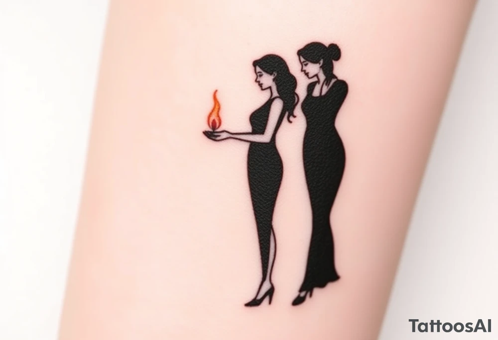Silhouette of grandmother, mother and daughter passing a flame from oldest to youngest with the flame growing as it goes. tattoo idea