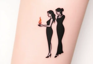 Silhouette of grandmother, mother and daughter passing a flame from oldest to youngest with the flame growing as it goes. tattoo idea