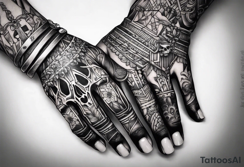 Skeletons holding fingers tattoo idea