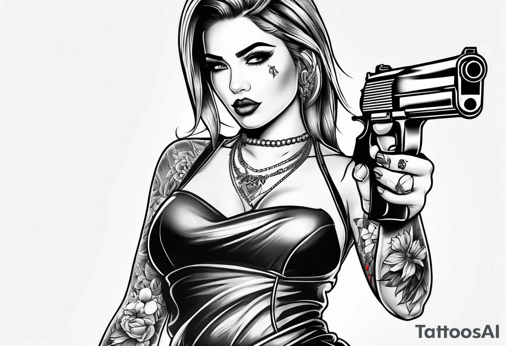woman with a gun tattoo idea