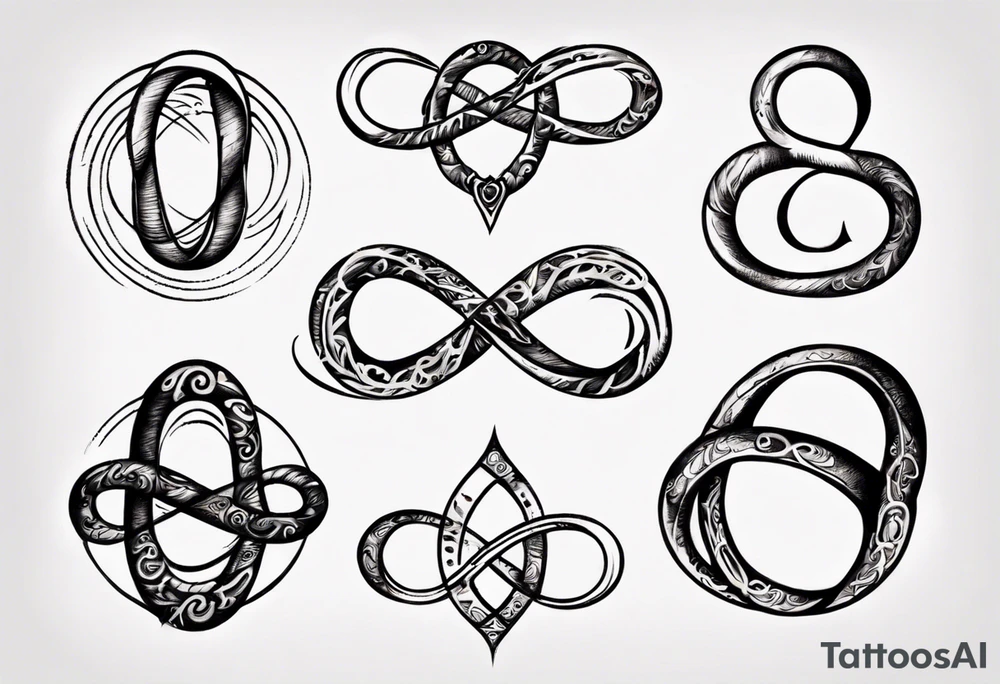 "Through thick & thin" written in the shape of an infinity sign tattoo idea