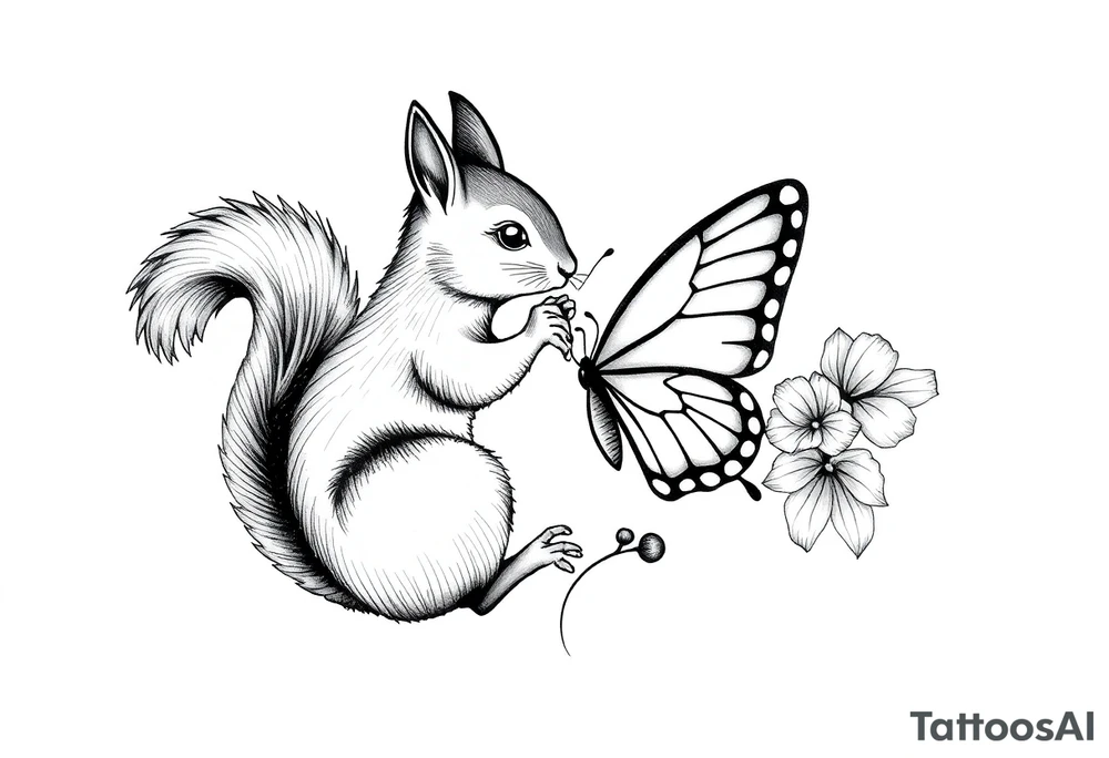 Squirrel kissing butterfly tattoo idea