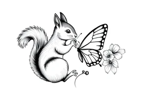 Squirrel kissing butterfly tattoo idea