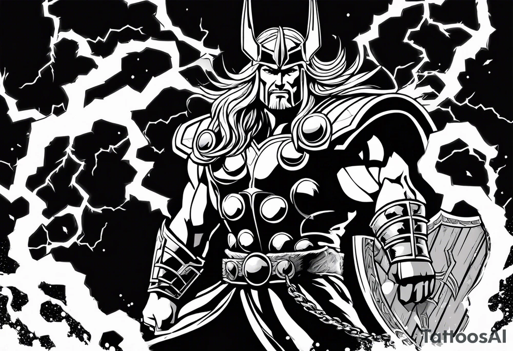 The Mighty Thor  with lightning in the background tattoo idea