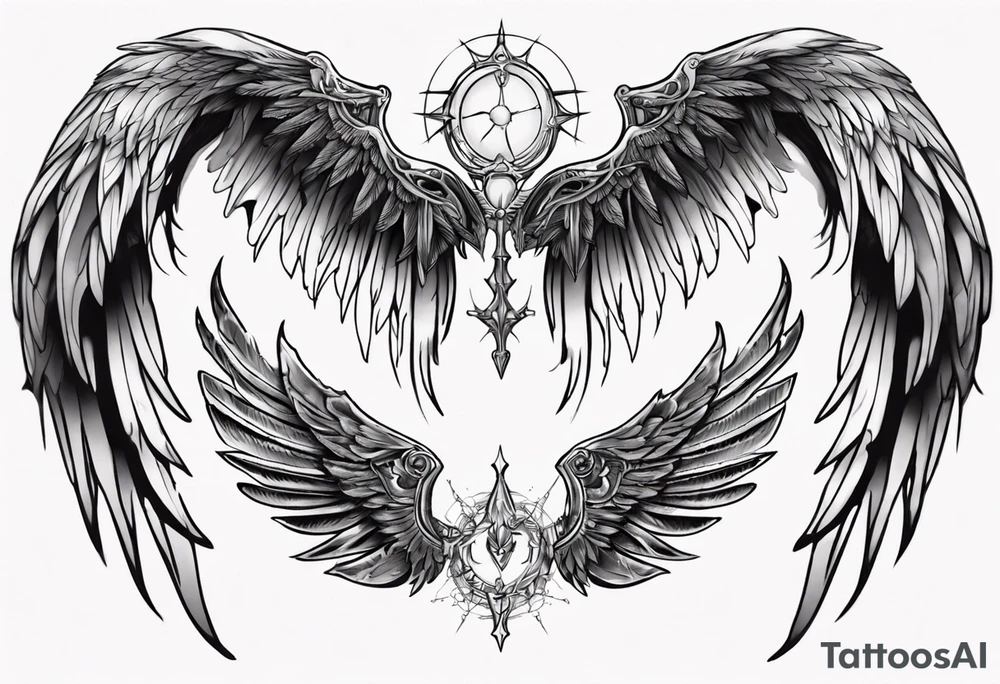 dark mystical wings tattoo idea