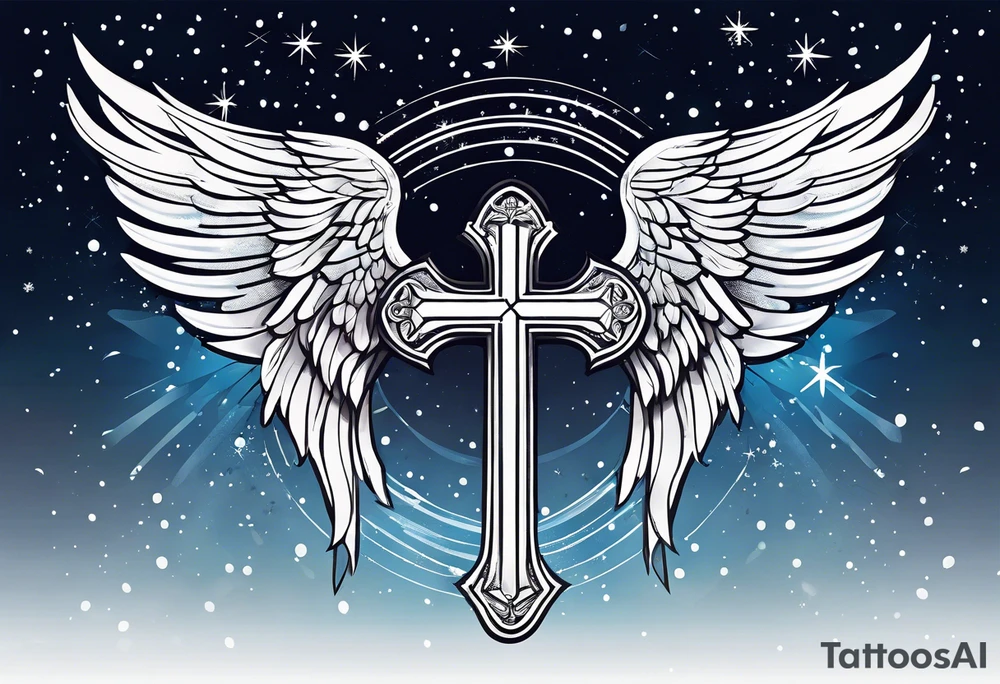 Constellation, Angel wing , snow , cross tattoo idea