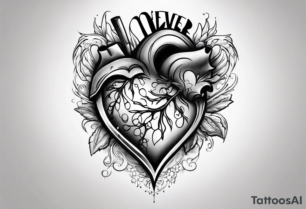 Broken Heart that says Never Say Never tattoo idea