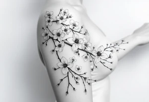 delicate cherry blossoms swirling in spring breeze with petals tattoo idea