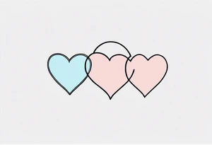 Two pink hearts one blue heart small star. Simple line tattoo idea