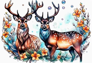Deer bubbles plants tattoo idea