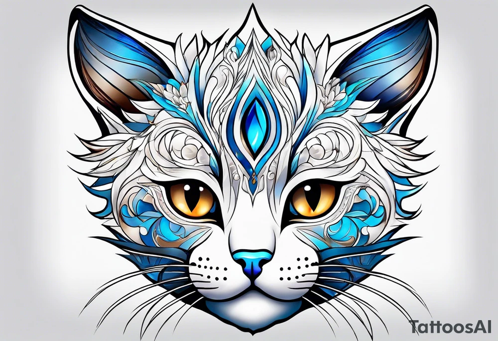 White cat with blue and brown eyes tattoo idea