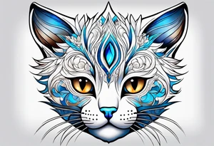 White cat with blue and brown eyes tattoo idea